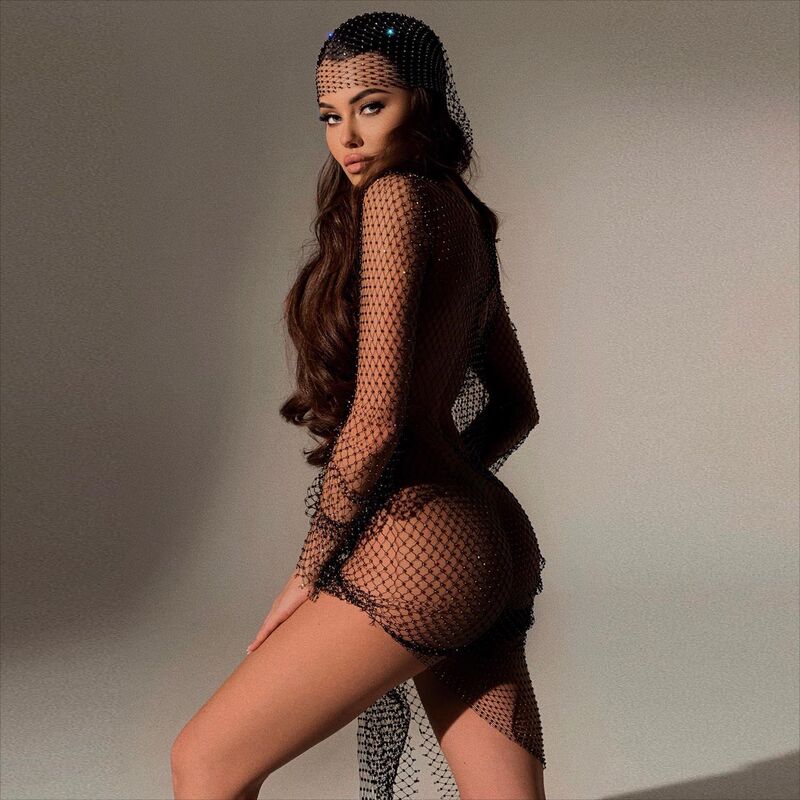 Europe and the United States cross-border new women's rhinestone fishing net dress party nightclub hot girl Women's flash diamond long fishing net dress