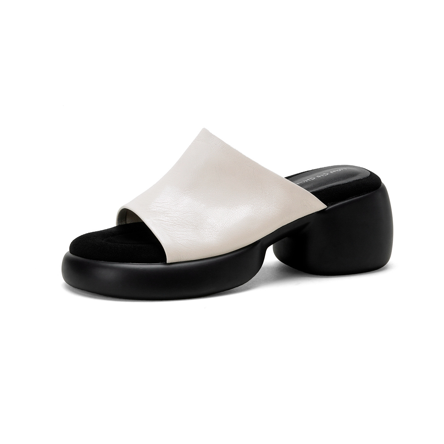 Dép lê nữ da cừu đế dày 7 cm, sandal hở mũi tăng chiều cao — đen chi tiết 25