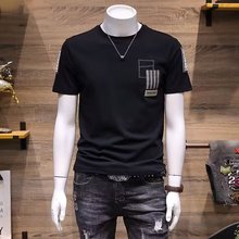 批发夏季薄款短袖t恤男士韩版修身青少年休闲白色夏天半袖圆外贸