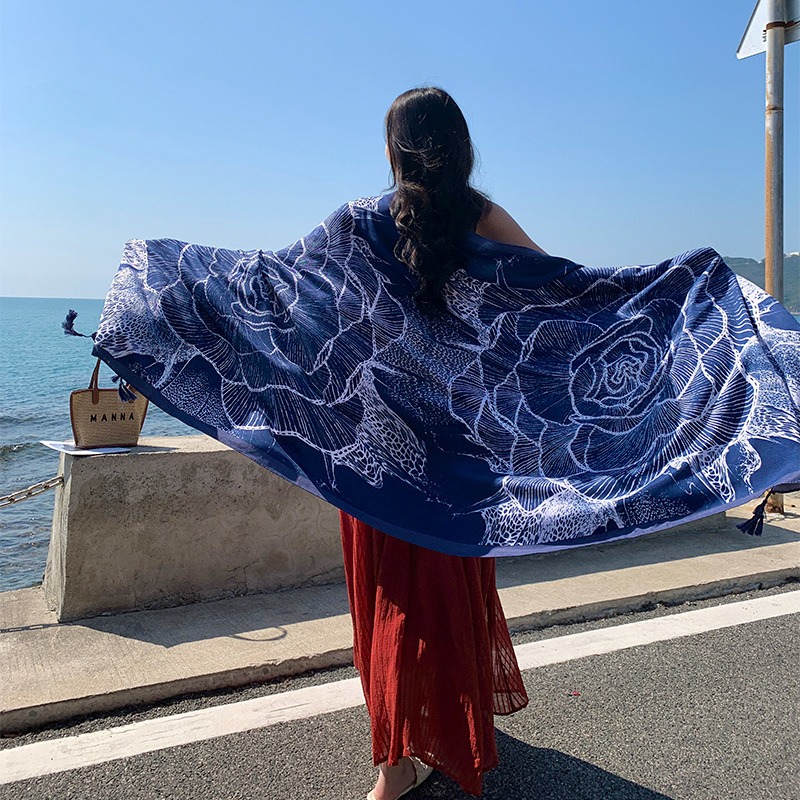 Estilo coreano nueva bufanda de algodón y lino negro Rosa primavera y verano Toalla de playa delgada bufanda de Chal exterior de viaje