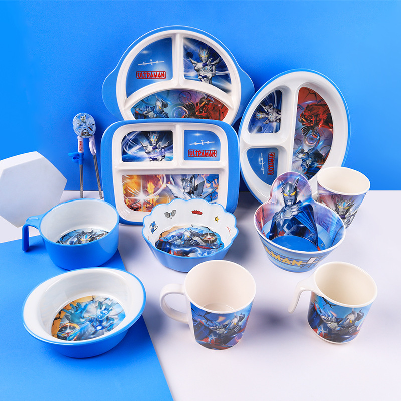 Ultraman Zero Boys' Tableware Set with Divided Plate, Milk Cup, Eating Bowl, Porridge Bowl, New Anti-Scald Bowl Ultraman Zero Boys' Tableware Set with Divided Plate, Milk Cup, Eating Bowl, Porridge Bowl, New Anti-Scald Bowl