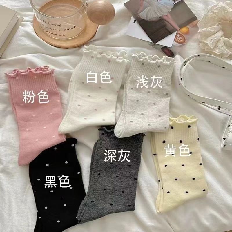 袜子女ins中筒耳边花边夏季波点可爱堆堆袜春秋日系学生袜女长袜|undefined