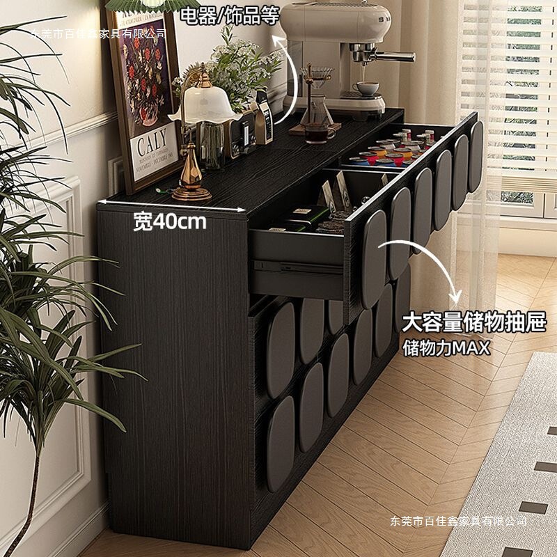 Black French-Style Vintage Sideboard, Floor-Standing Living Room Coffee Cabinet, Antique-Style Storage Cabinet, Freely Combinable Storage Cabinet
