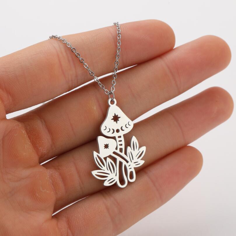 1 Piece Cute Mushroom Titanium Steel Plating Pendant Necklace_colorza_5