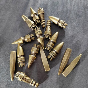 D1 Bronze Tang Grass Pattern Threaded Bell Leaf Feather Rope End Bolo Buckle Rope Tail Pendant DIY