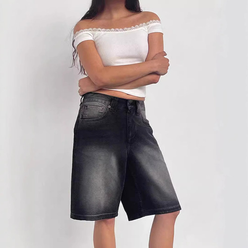 Amazon AliExpress Western Foreign Cross-border Supply Loose No-Elastic Retro Denim Mid-Thigh Pants for Women