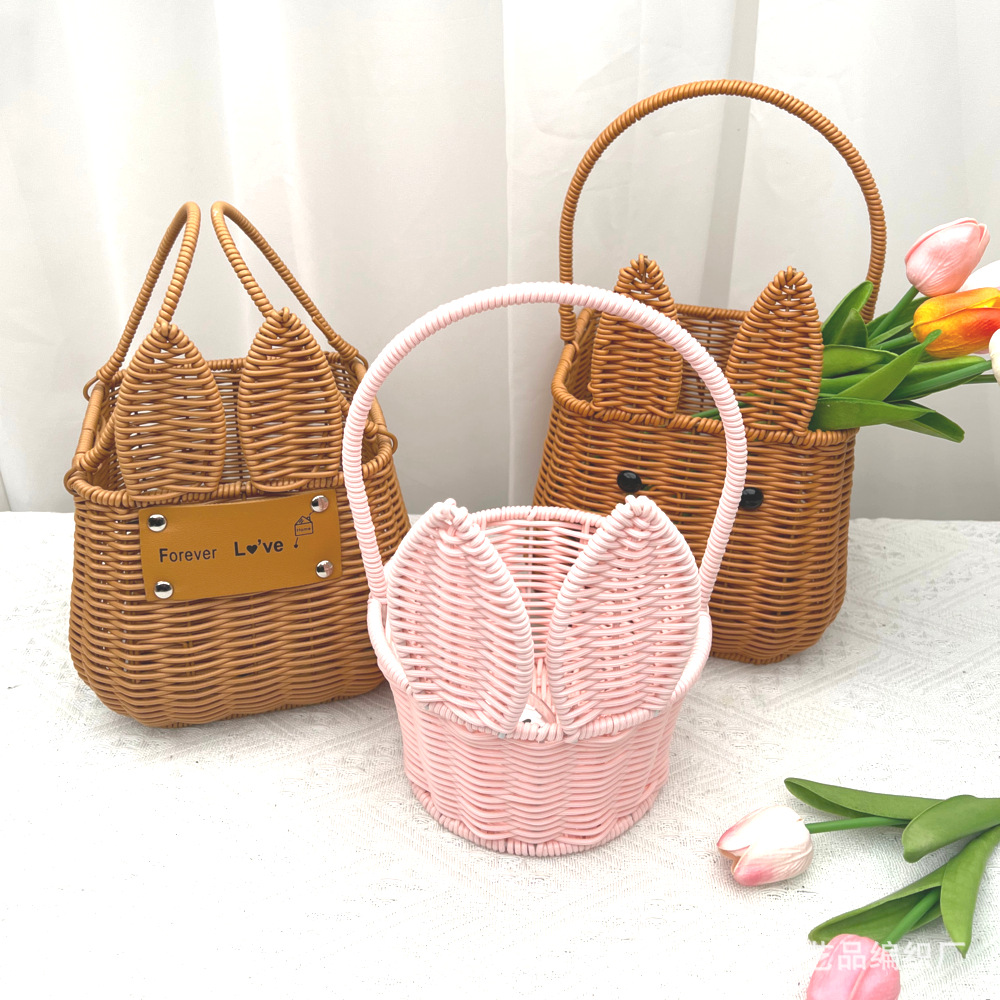 Cesta de Regalo Portátil para Flores de Plástico Tejido a Mano