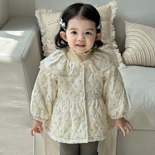 点兮2025秋冬新款婴幼儿绗棉棉服套装女宝加绒外套毛衣裤子三件套