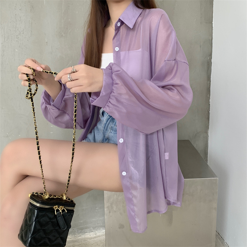 112g Weight Long Sleeve Sleeve Length Single Breasted Placket Type Shirtsleeve Sleeve Type Polyester, Chiffon Fabric Type Regular Top Length Cardigan Tops Type Holiday Occasion Shirt Collar Neckline Loose Fit Type Solid Color Pattern Summer, Spring Season Women's Gender Casual Style Wholesale Women's Casual Solid Color Long Sleeve Blouses 27
