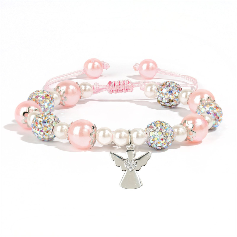 Pearl Angel Bracelet Stainless Steel Diamond-Encrusted Guardian Angel Pendant Pink Pearl Bracelet Bala Bead Angel Bracelet Pearl Angel Bracelet Stainless Steel Diamond-Encrusted Guardian Angel Pendant Pink Pearl Bracelet Bala Bead Angel Bracelet