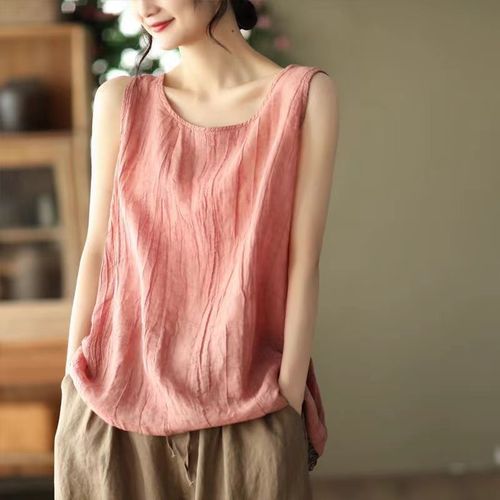 Summer New Cotton Linen Strappy Tank Top Plus Size Abdominal Covering 2025 Innerwear Outerwear Versatile Hong Kong Style Trendy Youthful Women's Clothing