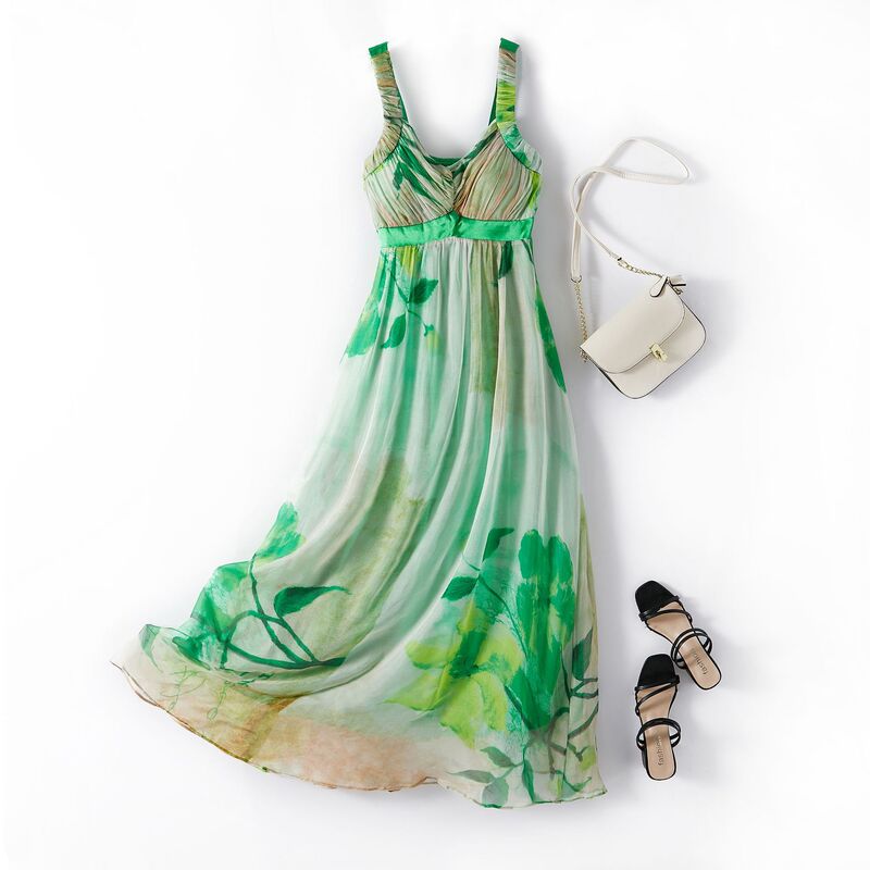 Women's silk dress Bohemian style strap beach dress a generation of 28024