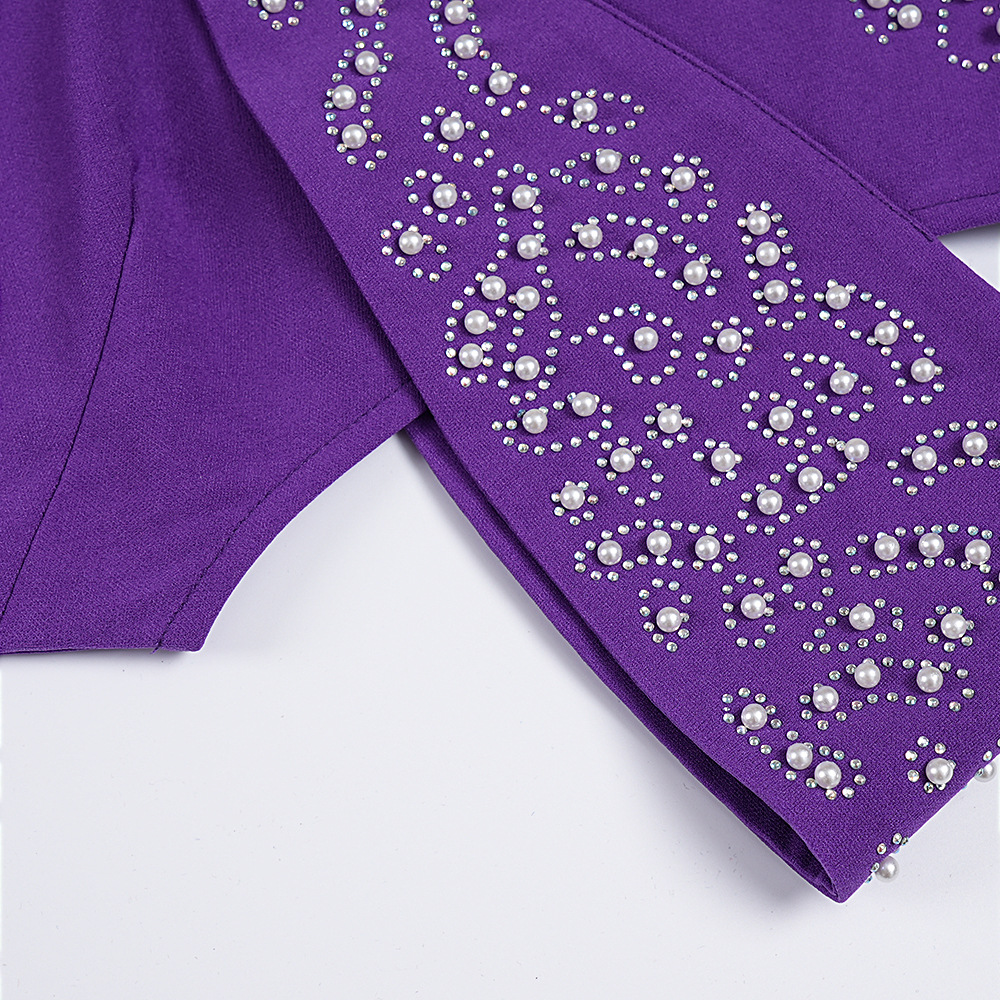 Elegante vestido largo ajustado con diseño de diamantes de imitación y mangas estilo capa: moda africana de talla grande para el trabajo y la noche._voghion.com
