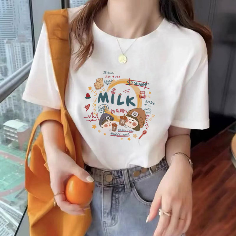Pink Short-sleeved T-shirt Women's Shoulder 2023 New Stylish Fashionable Base Shirt with Cotton Half-sleeved T-shirt Women's Clothing