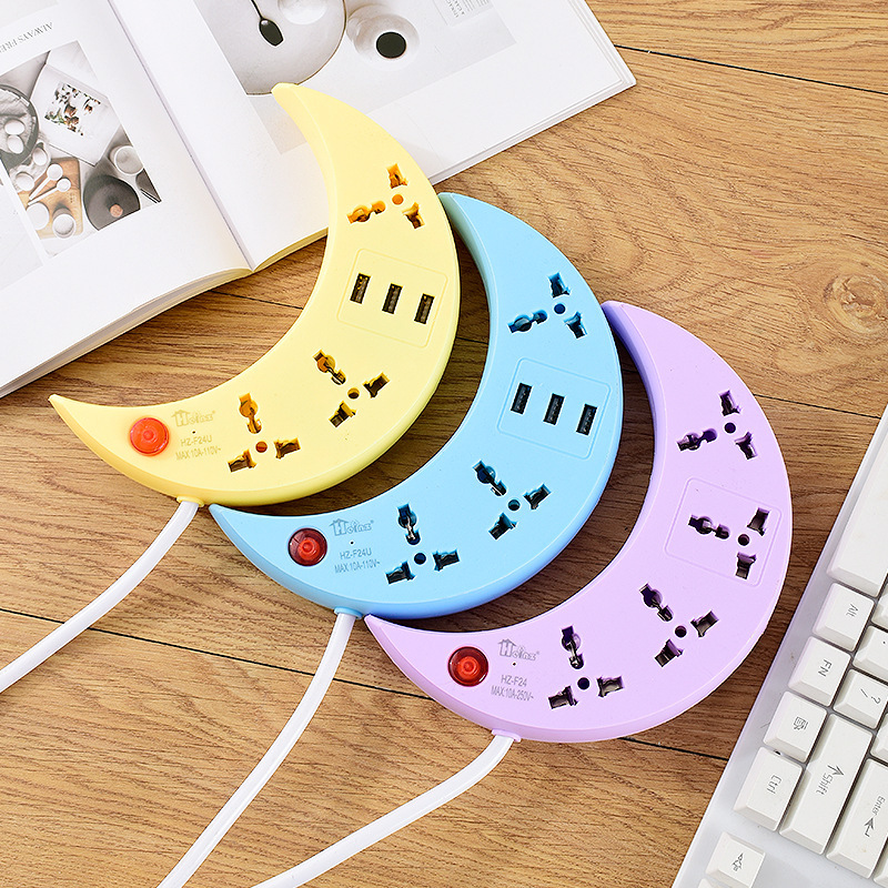 Exportación de exportación creativa nueva característica en forma de luna USB enchufe de fila de color fabricantes de placas de enchufe de América del Sur