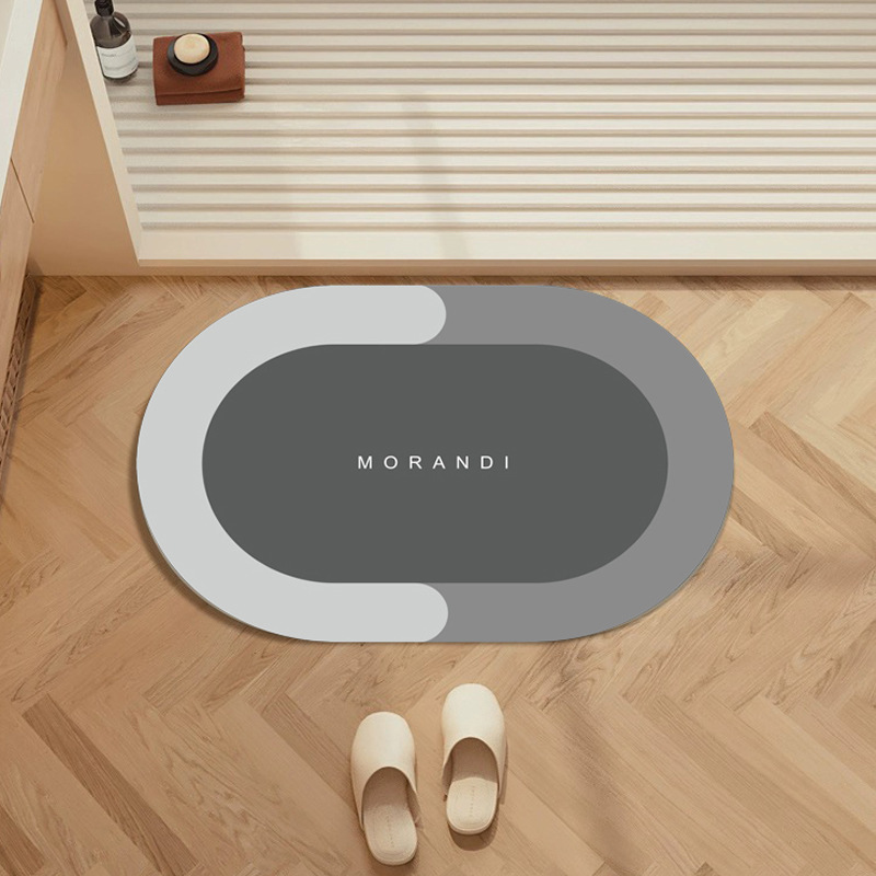 柔らかい珪藻土楕円形北欧風バスルーム吸水滑り止めポリエステルゴム製浴室玄関マット卸売|undefined