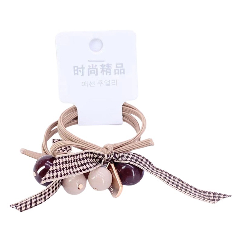 Tarjeta de pedido de 2 piezas leche té color anudado cuentas colgantes banda de pelo banda de goma dos yuanes tienda accesorios para el cabello accesorios para la cabeza supermercado tienda física