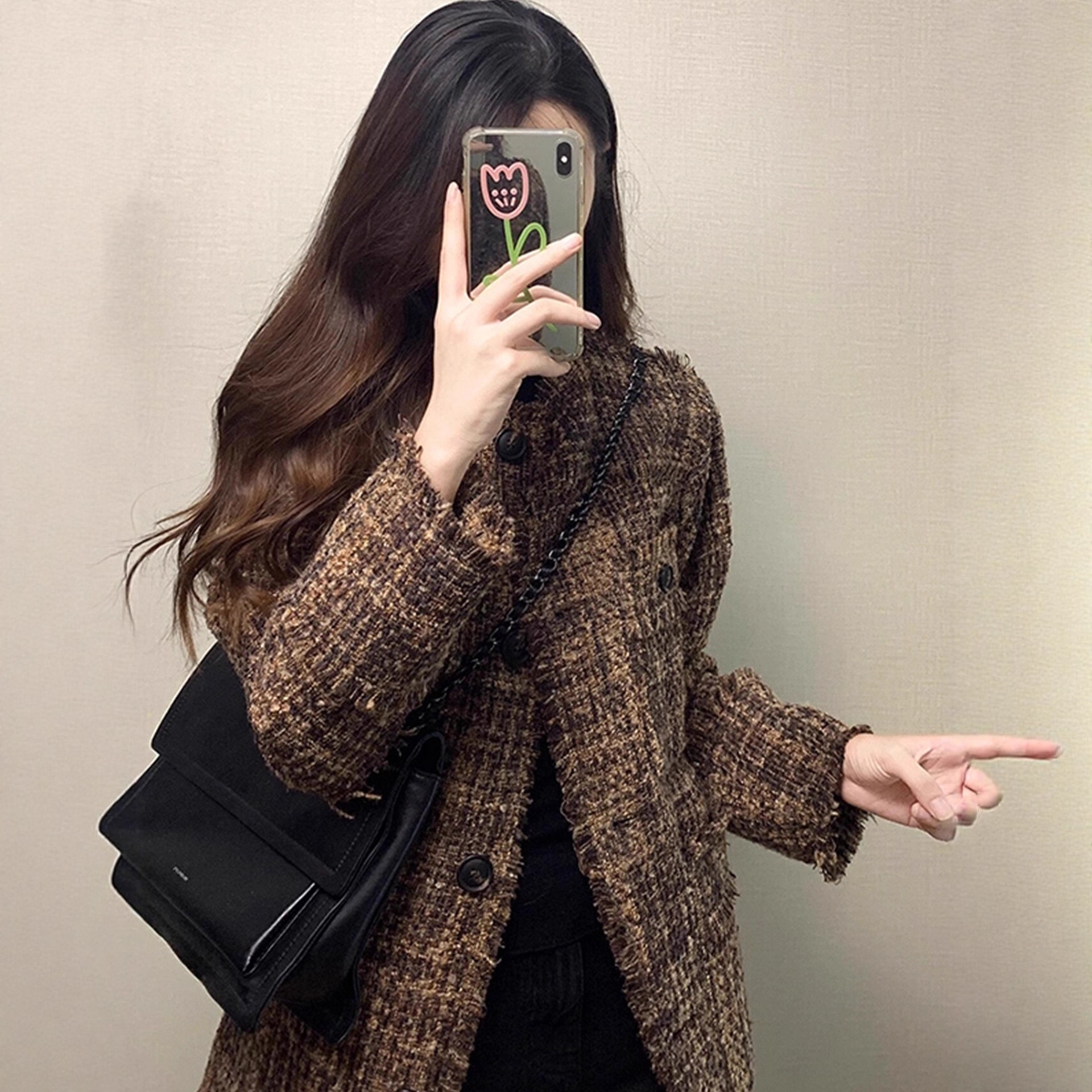 Brown High-End Tweed Chanel-Style Jacket for Women, Autumn Korean Fashion Versatile Loose Slimming Top 3693