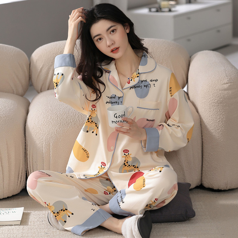 Qadın pambıq pijama dəsti uzunqol şalvar yay payız