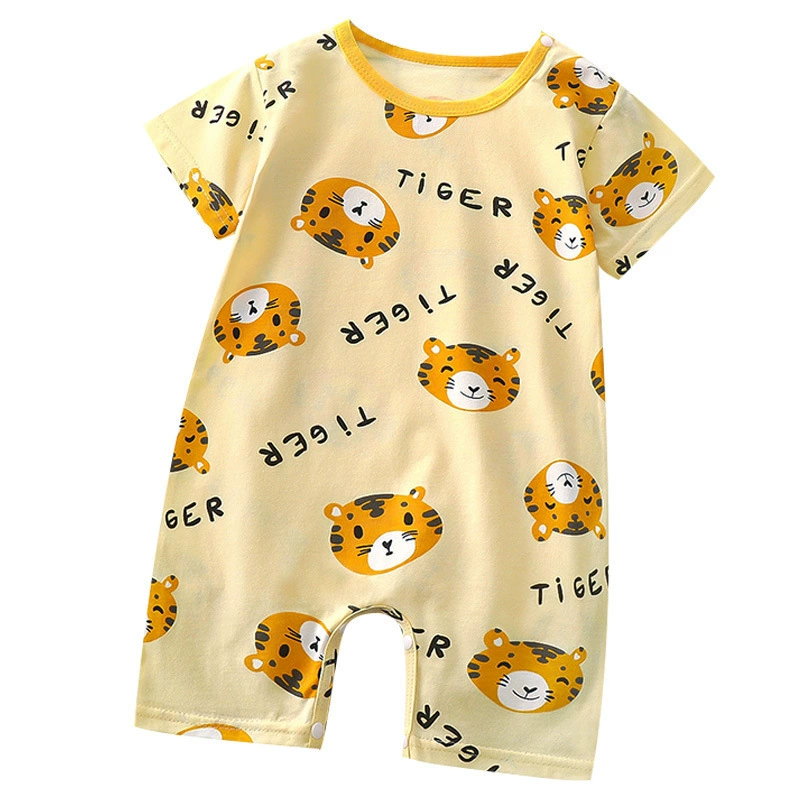 Летний детский тонкий мультфильм Bodysuit для новорожденных, пижама для раннего возраста девочек, с коротким рукавом