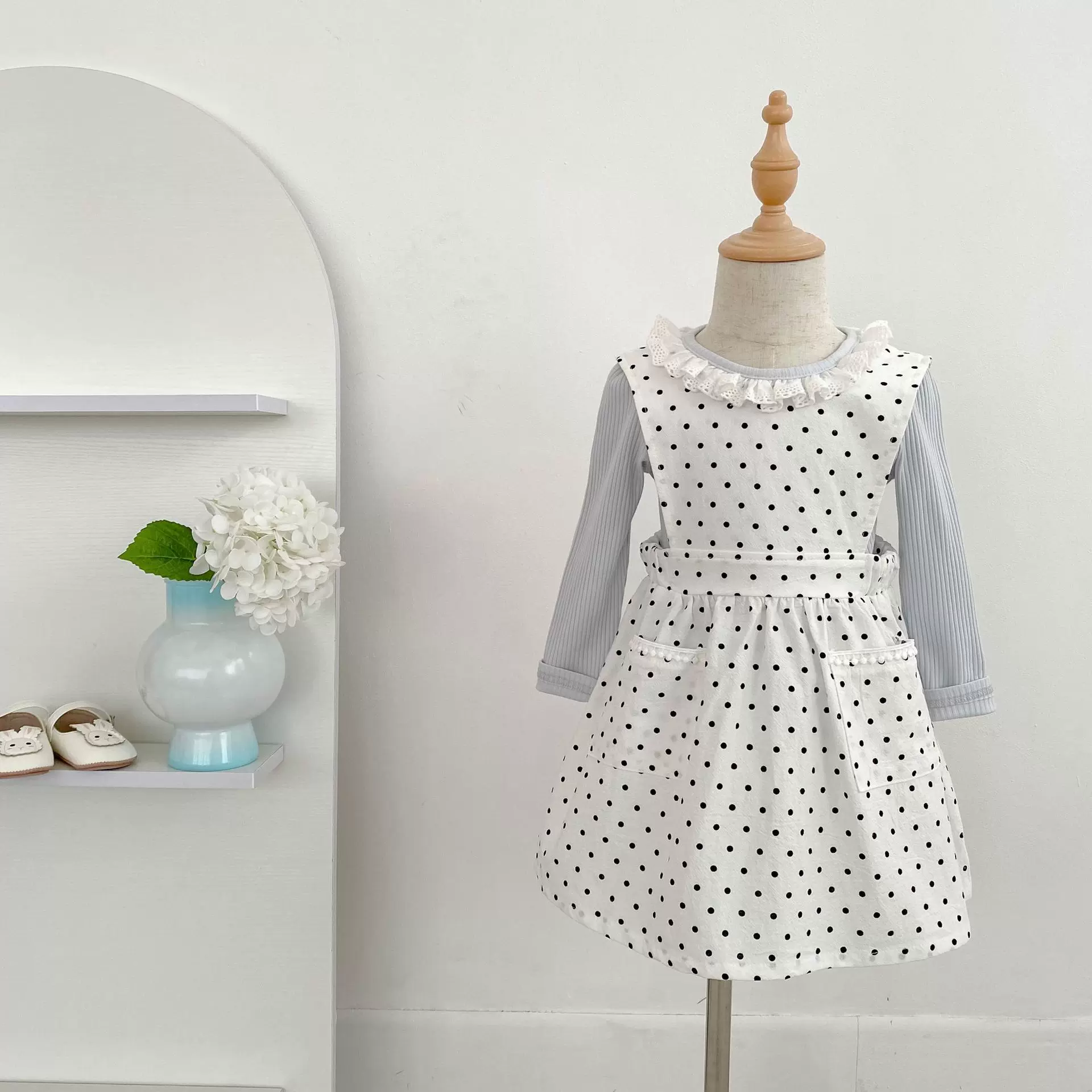 2025韩版女童波点背心裙春秋季新款洋气时尚儿童花边领打底衫套装
