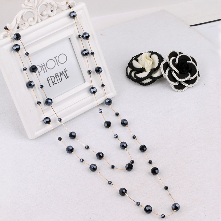 Simple Style Round Artificial Crystal Alloy Beaded Women's Sweater Chain Long Necklace display picture 9