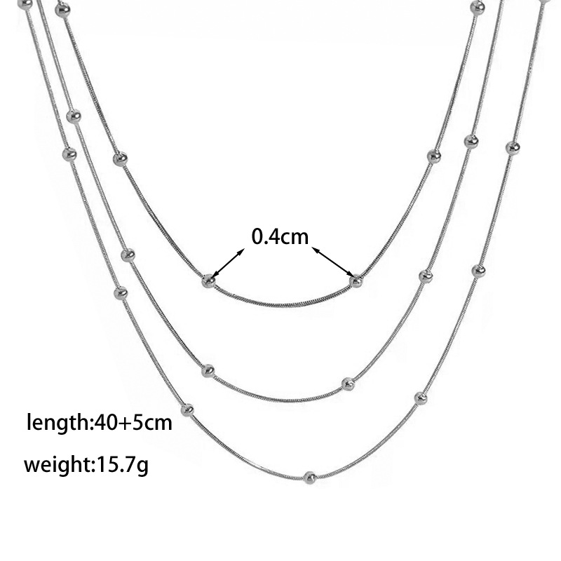 【XKN1056】3겹 비드 체인 목걸이 스틸 컬러