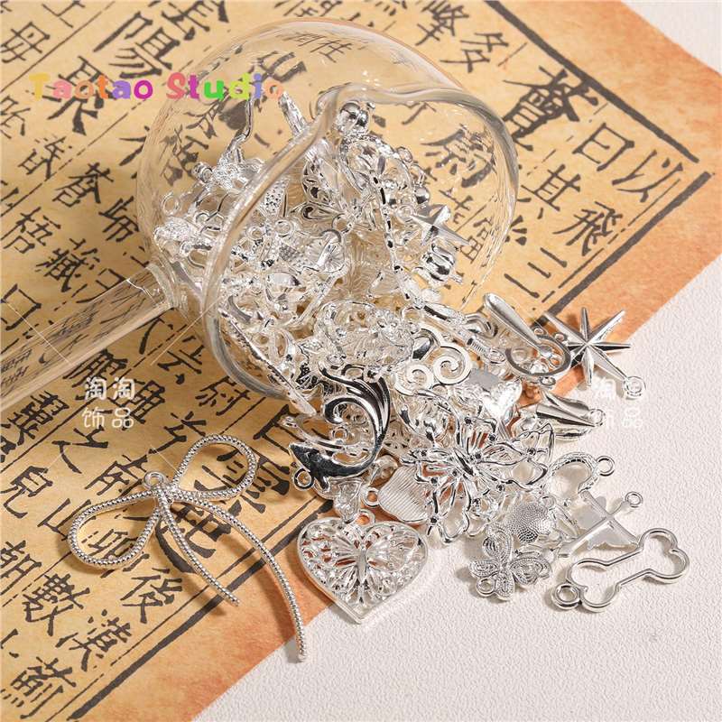 Mezcla de plata antigua brillante plata colgante de perlas DIY accesorios de joyería tubo de perlas dobladas tubo de flor colgante de diafragma brazalete de tres vías