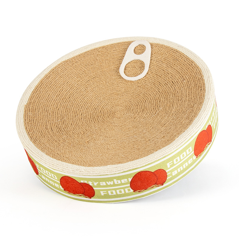 Placa de raspado de gato enlatada de sisal personalizada sin caspa, resistente al agarre, resistente al desgaste, placa de garra de gato redonda, suministro directo de fábrica y personalización