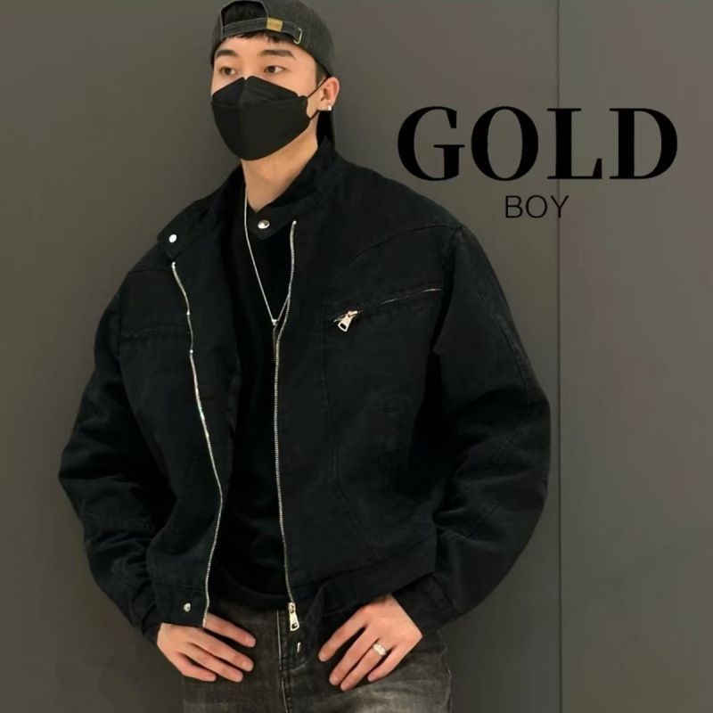 GoldBoy 【哈林顿立领夹克齐腰短款重工帆布水洗做旧百搭重磅外套|undefined