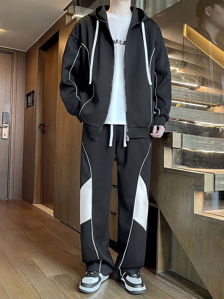 Trajes casuales para hombres primavera y otoño nuevos sueltos de tamaño grande de camiseta de moda, pantalones deportivos casuales de dos piezas