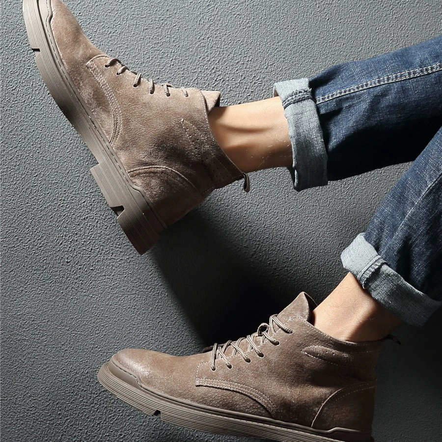 Ботинки Martin, мужские ботинки средней высоты из натуральной кожи, модные Универсальные мужские ботинки для спецодежды в Корейском стиле, новинка 2022 года, британская Мужская обувь с высоким берцем