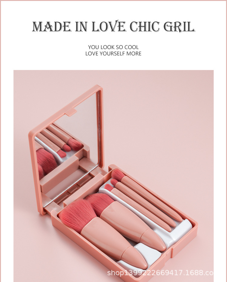 Portable makeup brush set: foundation brush, loose powder, eyeshadow brush, lip brush, complete set of soft bristles with makeup mirror box full figure
