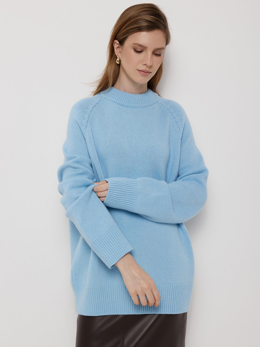 Suéter de cuello redondo transfronterizo para mujeres Europa y los Estados Unidos 2025 otoño y invierno suéter de lana de punto suelto suéter simple para mujeres