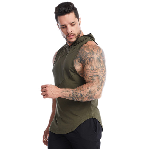 Cross-border relaxed large code men's summer hooded fitness quick-drying backless top sweat running basketball top