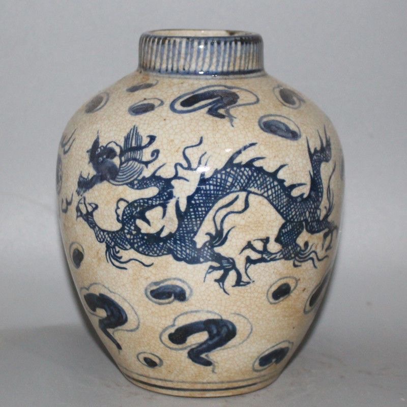Tarde Qingming azul y blanco pintado a mano Shuanglong opera Pearl Porcelain can antigüedades antiguas para hacer colecciones de adornos chinos antiguos y antiguos image 3