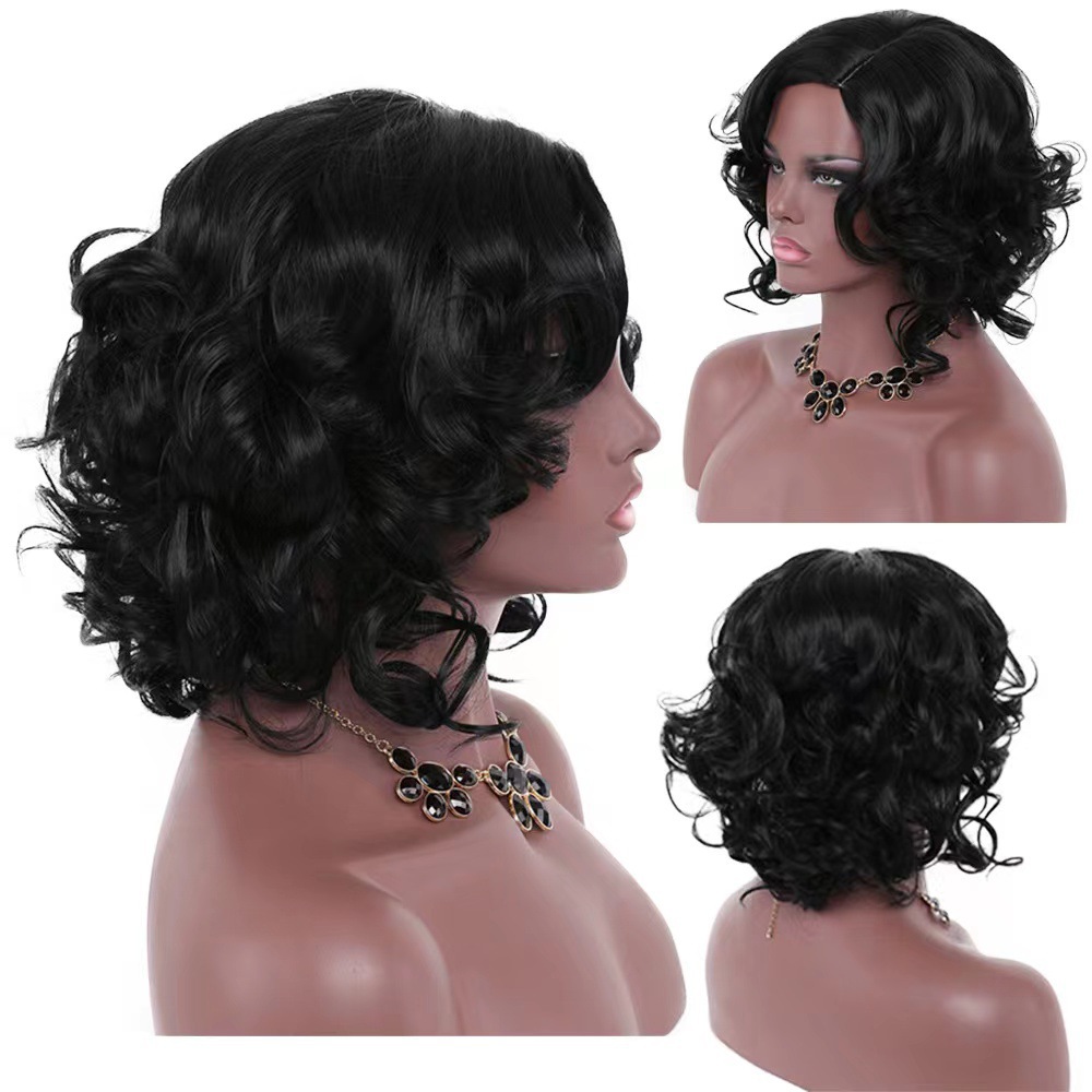 2025 European American Style Women's Short Curly Hair Wig High Temperature Fiber Average Size Synthetic Clip-in Body Wave_voghion.com
