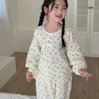 Новый детский двухслойный марлевый домашний костюм для мальчиков и девочек хлопчатобумажная пряжа с длинными рукавами пижамы хлопчатобумажная марля марля чехол для кондиционера