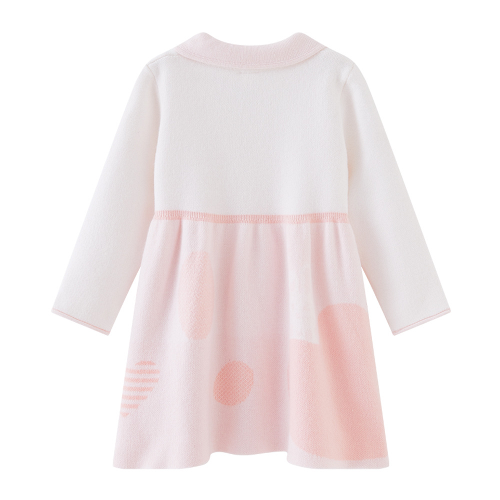 Solapa jacquard falda de lana para niños niñas primavera y otoño Vestido de manga larga de punto estilo coreano bebé falda de fondo