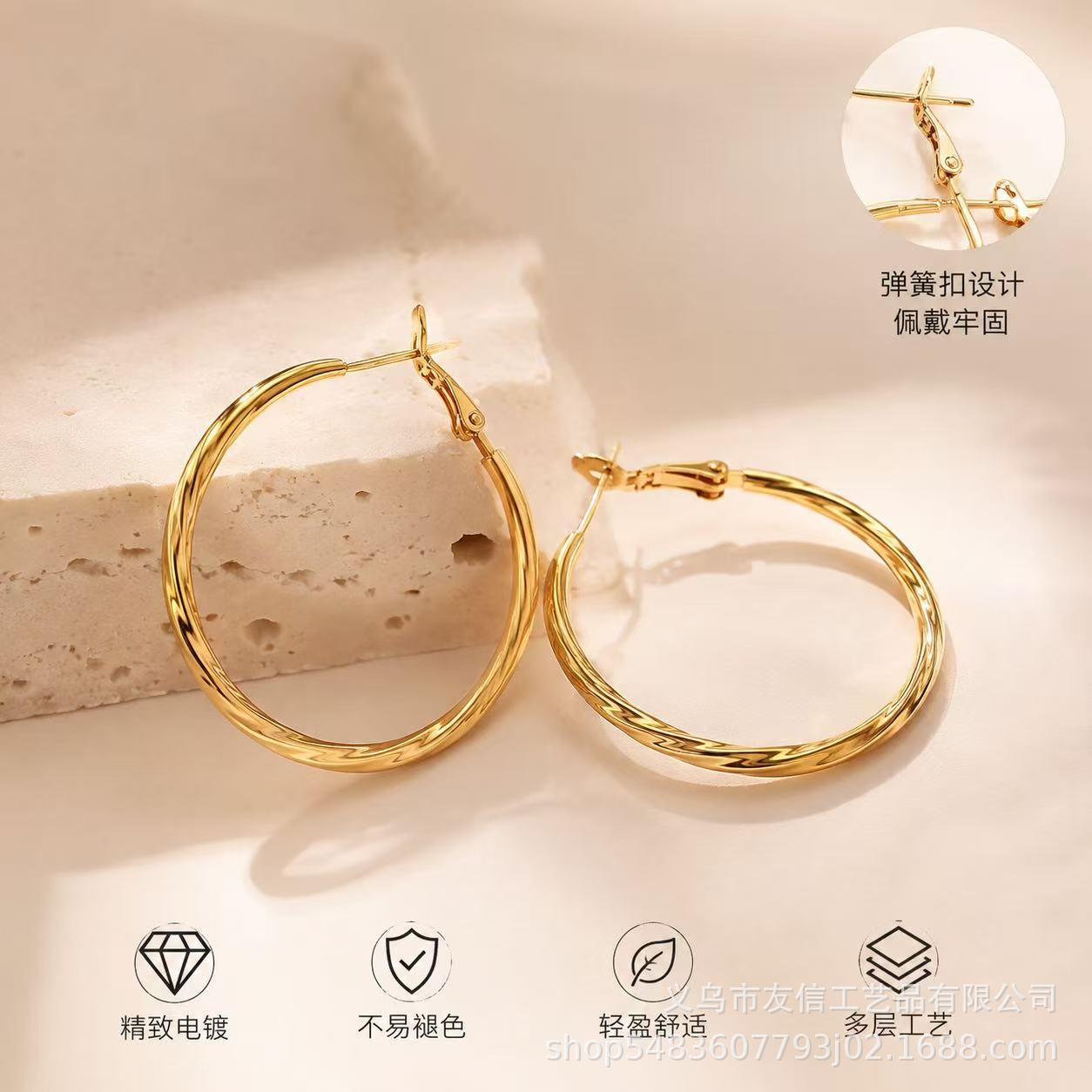 欧美轻奢大圆圈圈耳环女感 个性小众设计感锆石耳圈轻奢百搭