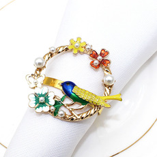 新款酒店餐具春天小鸟花环餐巾环餐巾圈餐巾扣合金厂家批发