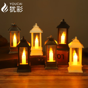 Cross-Border Popular Four-Corner Wind Lamp Led Digital Candle Lamp Retro Small Lantern Christmas Home Atmosphere Decoration
