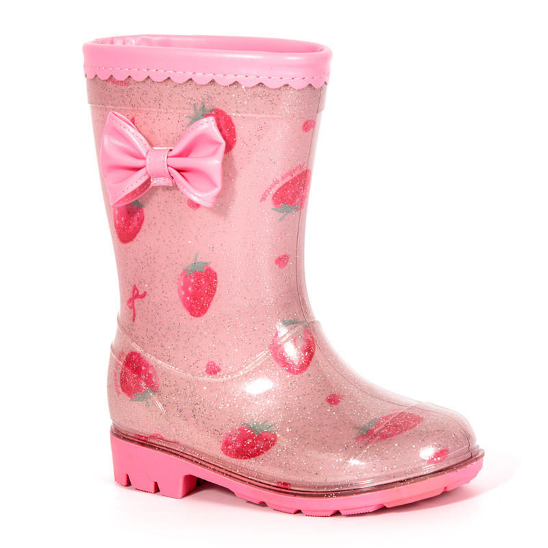 Children's Rain Boots Warm Export Foreign Trade Non-slip Soft Bottom Rubber Shoes Cute Flower Cloth Powder Lined Velvet Children's Water Pants with Boots