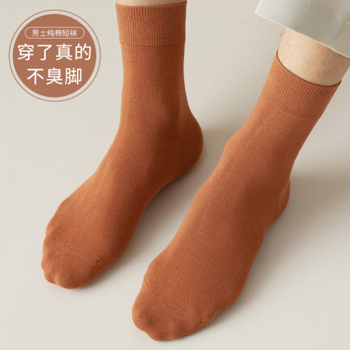 Spring and summer thin classic solid color mid-calf socks for men, breathable, sweat-absorbent, anti-odor, easy to wear, versatile business cotton socks