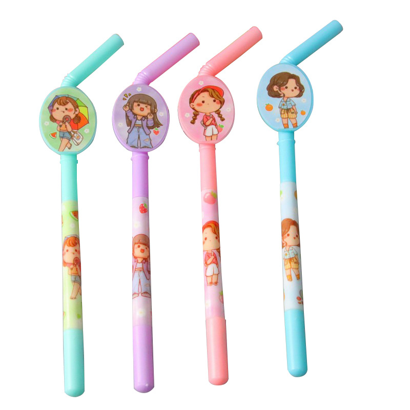 Linda forma de paja pluma neutral chica corazón alto valor flor película etiqueta pluma estudiante papelería pluma al por mayor