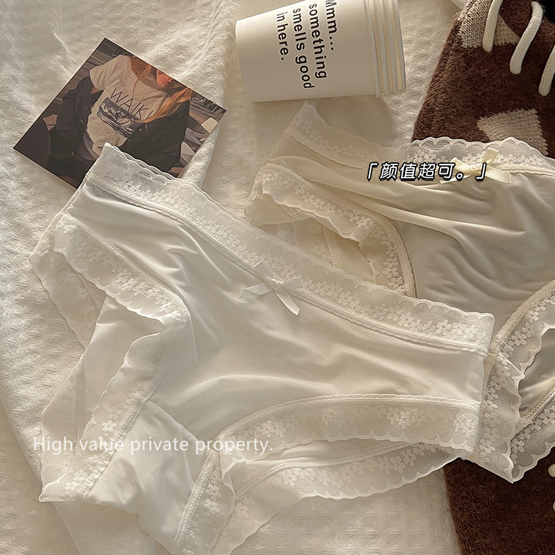 Cream Girls Underwear Seamless Ice Silk Underwear Women's Summer Ultra-Thin Mask Pants Pure Cotton Antibacterial Mid-Waist Japanese Style Style