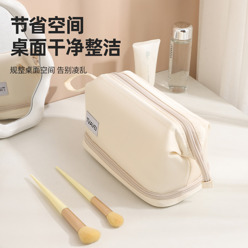 Runhui bolsa de cosméticos de doble capa de sarga bolsa de lavado de viaje de negocios de color sólido bolsa de almacenamiento de cosméticos de gran capacidad de doble capa