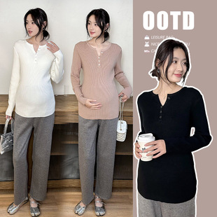 Pregnant Women's Lactation Clothes Base Shirt Autumn and Winter Sweater New Autumn Warm Inner Knitted Top Spring and Autumn Maternity Clothes