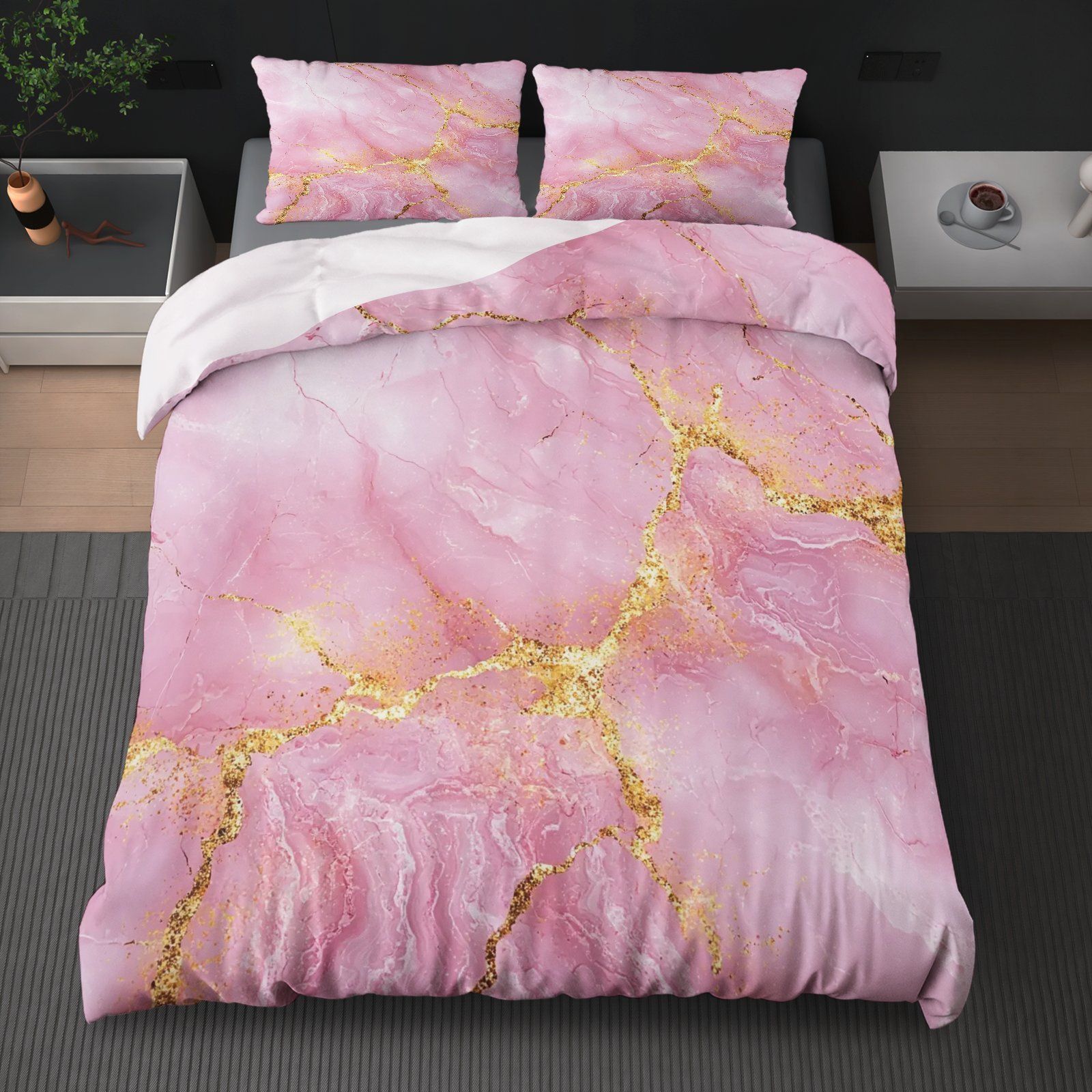 TEMU / JIT negro y blanco textura de mármol molienda impresión digital kit de colcha de tela para el hogar se puede diseñar