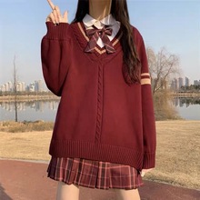 日系2022早秋季红毛衣学院风冬季甜美可爱JK制服裙套装裙子学生女